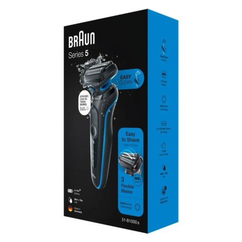 Braun | Shaver | 51-B1000s | Operating time (max) 50 min | Wet & Dry | Black/Blue Braun | Shaver | 51-B1000s | Operating time (max) 50 min | Wet & Dry | Black/Blue