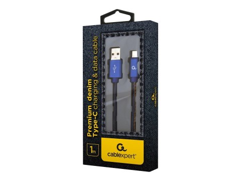 Cablexpert Premium Jeans (Denim) Type-C USB Cable with Metal Connectors | CC-USB2J-AMCM-1M-BL | Blue | 24 pin USB-C - male | 1 m Cablexpert Premium Jeans (Denim) Type-C USB Cable with Metal Connectors | CC-USB2J-AMCM-1M-BL | Blue | 24 pin USB-C - male | 1 m