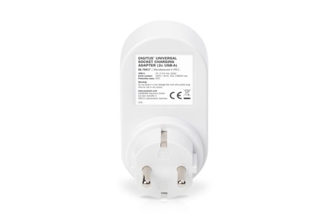 Digitus Universal USB Plug-in Charger with 2 x USB-A Sockets and Integrated Socket | DA-70617 Digitus Universal USB Plug-in Charger with 2 x USB-A Sockets and Integrated Socket | DA-70617
