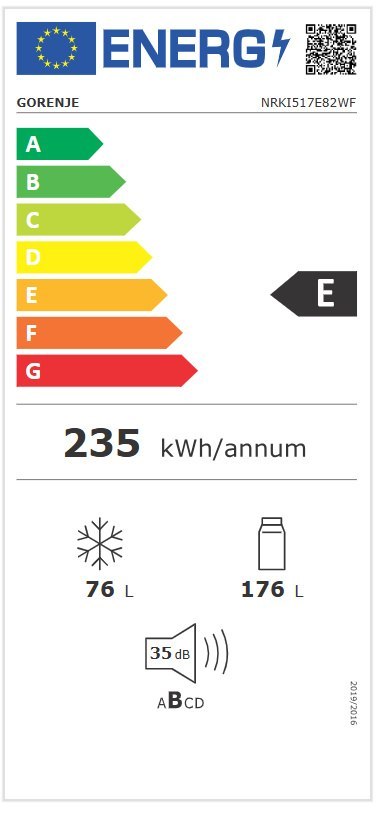 Gorenje Refrigerator | NRKI517E82WF | Energy efficiency class E | Built-in | Combi | Height 177.2 cm | No Frost system | Fridge Gorenje Refrigerator | NRKI517E82WF | Energy efficiency class E | Built-in | Combi | Height 177.2 cm | No Frost system | Fridge