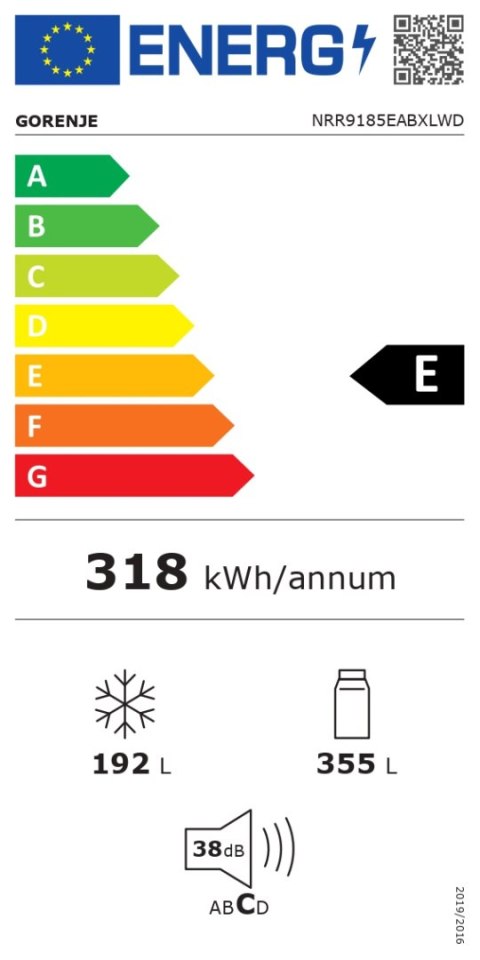 Gorenje Refrigerator | NRR9185EABXLWD | Energy efficiency class E | Free standing | Side by side | Height 178.6 cm | No Frost sy Gorenje Refrigerator | NRR9185EABXLWD | Energy efficiency class E | Free standing | Side by side | Height 178.6 cm | No Frost sy