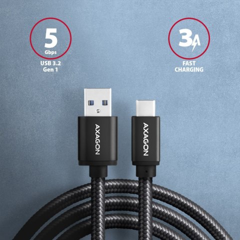 AXAGON BUCM3-AM15AB SPEED cable USB-C USB-A, 1.5m, USB 3.2 Gen 1, 3A, ALU, braid AXAGON BUCM3-AM15AB SPEED cable USB-C USB-A, 1.5m, USB 3.2 Gen 1, 3A, ALU, braid