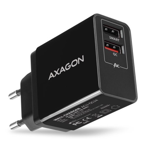 AXAGON Dual wallcharger 240V/2x USB port QC3.0/AFC/FCP and 5V-1.2A, 24W | ACU-QS24 AXAGON Dual wallcharger 240V/2x USB port QC3.0/AFC/FCP and 5V-1.2A, 24W | ACU-QS24