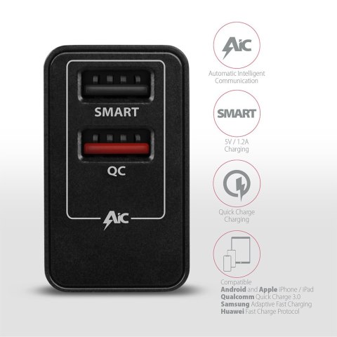 AXAGON Dual wallcharger 240V/2x USB port QC3.0/AFC/FCP and 5V-1.2A, 24W | ACU-QS24 AXAGON Dual wallcharger 240V/2x USB port QC3.0/AFC/FCP and 5V-1.2A, 24W | ACU-QS24