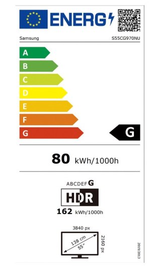 Samsung LS55CG970NUXDU | 55 " | VA | 16:9 | 165 Hz | 1 ms | 3840 x 2160 pixels | 600 cd/m² | HDMI ports quantity 3 | Black
