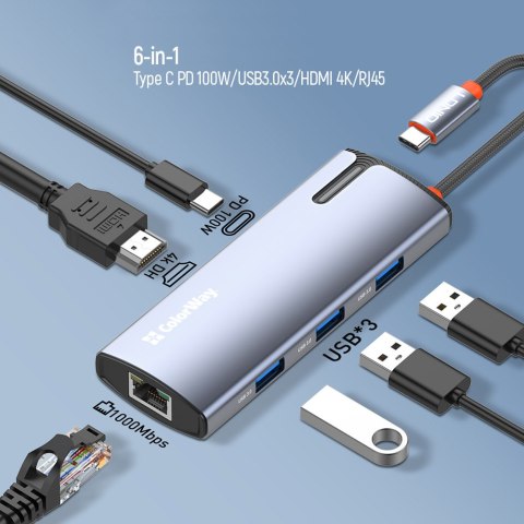 ColorWay 6-in-1 Docking Station | CW-HUB02 | 100 W ColorWay 6-in-1 Docking Station | CW-HUB02 | 100 W