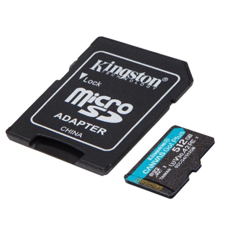 Kingston | Canvas Go! Plus | 512 GB | microSD | Flash memory class Class 10, UHS-I, U3, V30, A2 Kingston | Canvas Go! Plus | 512 GB | microSD | Flash memory class Class 10, UHS-I, U3, V30, A2