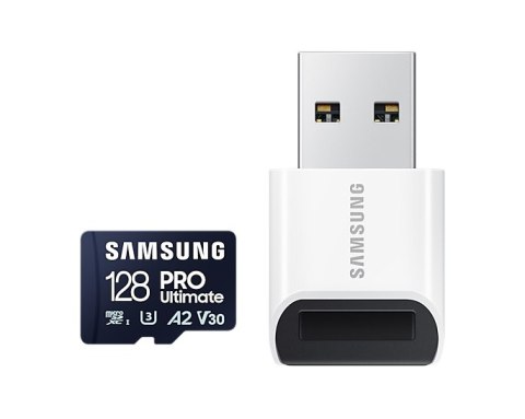 Samsung | Karta microSD z czytnikiem kart | PRO Ultimate | 128 GB | Karta pamięci microSDXC | Pamięć flash klasy U3, V30, A2 Samsung | Karta microSD z czytnikiem kart | PRO Ultimate | 128 GB | Karta pamięci microSDXC | Pamięć flash klasy U3, V30, A2