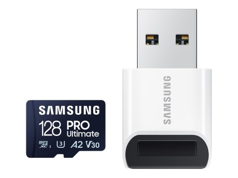 Samsung | Karta microSD z czytnikiem kart | PRO Ultimate | 128 GB | Karta pamięci microSDXC | Pamięć flash klasy U3, V30, A2 Samsung | Karta microSD z czytnikiem kart | PRO Ultimate | 128 GB | Karta pamięci microSDXC | Pamięć flash klasy U3, V30, A2