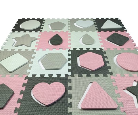 Milly Mally Mata piankowa puzzle Jolly 4x4 Shapes - Pink Grey Milly Mally Mata piankowa puzzle Jolly 4x4 Shapes - Pink Grey