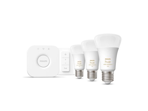 Philips Hue | WA Starter Kit 11W A60 E27 3szt, Bridge, Switch | E27 | 11 W | Ciepła do chłodnej bieli 2200-6500K + 16 milionów k Philips Hue | WA Starter Kit 11W A60 E27 3szt, Bridge, Switch | E27 | 11 W | Ciepła do chłodnej bieli 2200-6500K + 16 milionów k