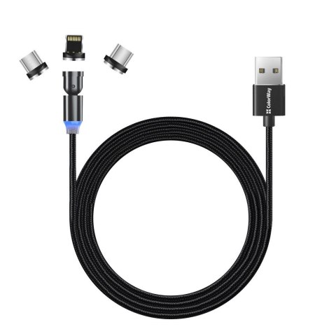 ColorWay Cable 3in1 (Lightning+MicroUSB+Type-C) Magnetic Rotation 540° 2.4А, 1m | CW-CBUU037-BK ColorWay Cable 3in1 (Lightning+MicroUSB+Type-C) Magnetic Rotation 540° 2.4А, 1m | CW-CBUU037-BK