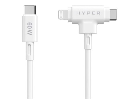 Hyper HyperJuice Silikonowy kabel USB-C do USB-C i Lightning Hybrid 60W, biały | Hyper Hyper HyperJuice Silikonowy kabel USB-C do USB-C i Lightning Hybrid 60W, biały | Hyper
