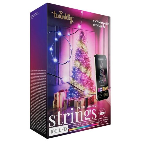Twinkly Candies 100 diod LED RGB w kształcie pereł, zielony przewód, USB-C|Twinkly Twinkly Candies 100 diod LED RGB w kształcie pereł, zielony przewód, USB-C|Twinkly