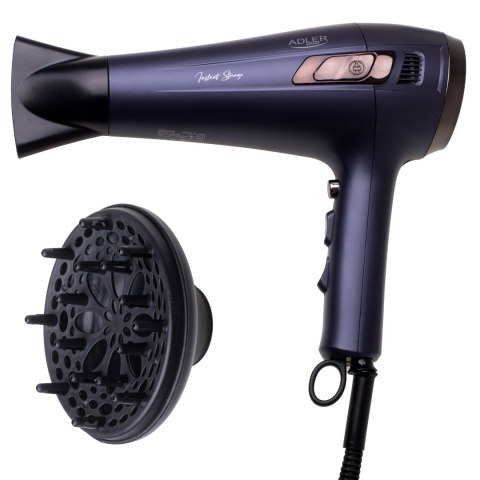 Adler Hair dryer with retractable power cord | AD 2273 | 2000 W | Number of temperature settings 3 | Diffuser nozzle | Dark Viol Adler Hair dryer with retractable power cord | AD 2273 | 2000 W | Number of temperature settings 3 | Diffuser nozzle | Dark Viol