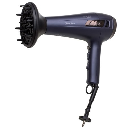 Adler Hair dryer with retractable power cord | AD 2273 | 2000 W | Number of temperature settings 3 | Diffuser nozzle | Dark Viol Adler Hair dryer with retractable power cord | AD 2273 | 2000 W | Number of temperature settings 3 | Diffuser nozzle | Dark Viol