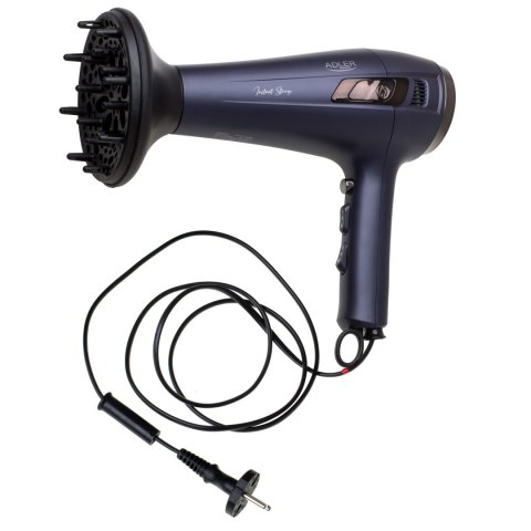 Adler Hair dryer with retractable power cord | AD 2273 | 2000 W | Number of temperature settings 3 | Diffuser nozzle | Dark Viol Adler Hair dryer with retractable power cord | AD 2273 | 2000 W | Number of temperature settings 3 | Diffuser nozzle | Dark Viol