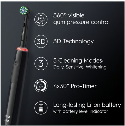 Oral-B | Elektryczna szczoteczka do zębów | Pro 3 Sensitive Clean & Care | Akumulatorowa | Dla dorosłych | Liczba główek szczote Oral-B | Elektryczna szczoteczka do zębów | Pro 3 Sensitive Clean & Care | Akumulatorowa | Dla dorosłych | Liczba główek szczote