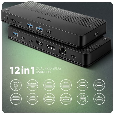 Stacja dokująca AXAGON HMC-U4 USB4, 3x USB-A, 2x USB-C, HDMI & DP 8K/30Hz, RJ-45, SD/mSD, audio, PD | AXAGON Stacja dokująca AXAGON HMC-U4 USB4, 3x USB-A, 2x USB-C, HDMI & DP 8K/30Hz, RJ-45, SD/mSD, audio, PD | AXAGON