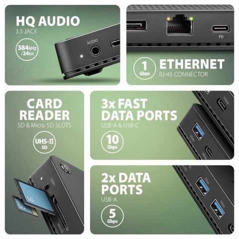 Stacja dokująca AXAGON HMC-U4 USB4, 3x USB-A, 2x USB-C, HDMI & DP 8K/30Hz, RJ-45, SD/mSD, audio, PD | AXAGON Stacja dokująca AXAGON HMC-U4 USB4, 3x USB-A, 2x USB-C, HDMI & DP 8K/30Hz, RJ-45, SD/mSD, audio, PD | AXAGON