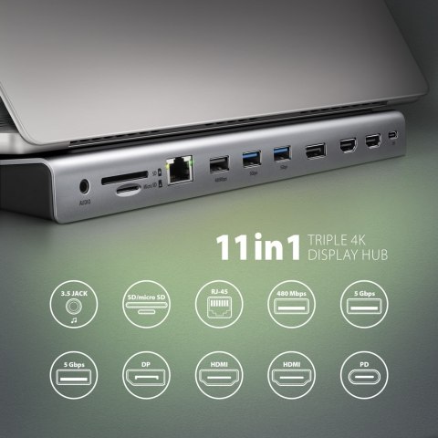 AXAGON USB-C 5Gbps TRIPLE 4K DISPLAY 11in1 Hub | HMC-4KX3 AXAGON USB-C 5Gbps TRIPLE 4K DISPLAY 11in1 Hub | HMC-4KX3