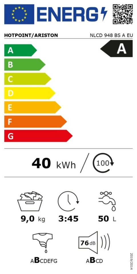 Hotpoint Washing machine NLCD 948 BS A EU, Front Loading, Energy Class A, Capacity 9 kg, Black Hotpoint Washing machine NLCD 948 BS A EU, Front Loading, Energy Class A, Capacity 9 kg, Black