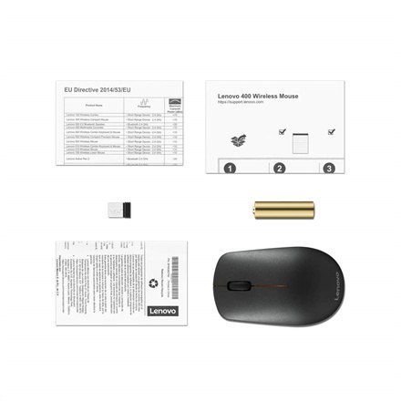 Lenovo | Wireless Mouse | 400 | Wireless mouse | Wireless | 2.4 GHz Wireless via Nano USB | Black | 1 year(s) Lenovo | Wireless Mouse | 400 | Wireless mouse | Wireless | 2.4 GHz Wireless via Nano USB | Black | 1 year(s)