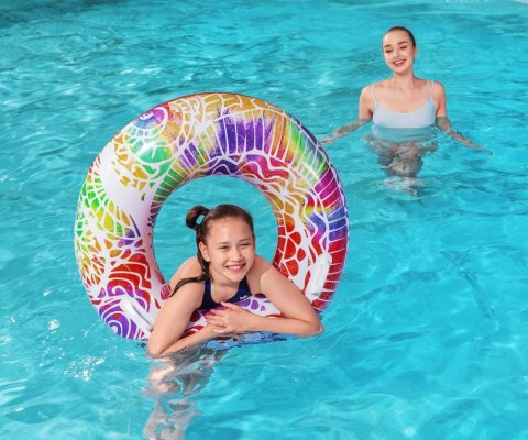 Bestway Bestway 36084 Koło do pływania z uchwytami Zawijasy Czerwono-Żółte 91cm Bestway Bestway 36084 Koło do pływania z uchwytami Zawijasy Czerwono-Żółte 91cm