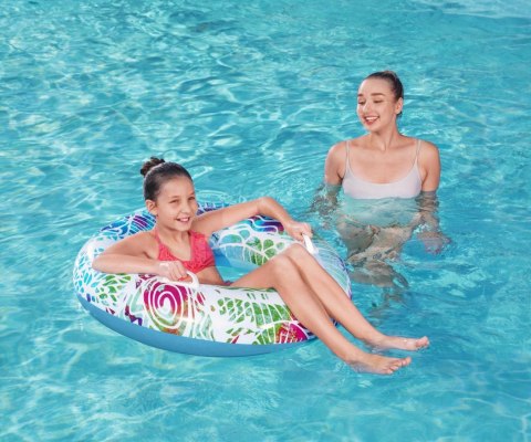 Bestway Bestway 36084 Koło do pływania z uchwytami Zawijasy Zielono-Niebieskie 91cm