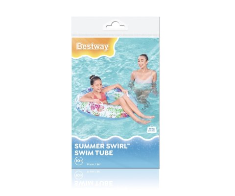 Bestway Bestway 36084 Koło do pływania z uchwytami Zawijasy Zielono-Niebieskie 91cm