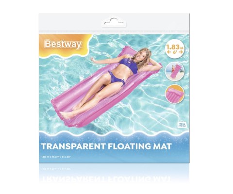 Bestway Bestway 44013 Dmuchany materac plażowy Przezroczysty Różowy 1.83m x 76cm Bestway Bestway 44013 Dmuchany materac plażowy Przezroczysty Różowy 1.83m x 76cm