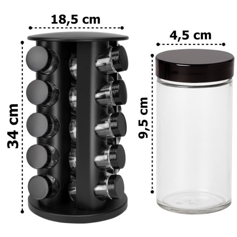 Stojak na przyprawy obrotowy ROTOR BLACK 20 słoiczków + 72 naklejki