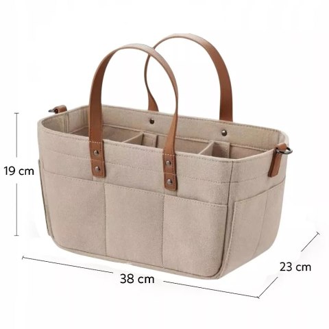 Duży Filcowy Organizer Beżowy XXL Dla Mamy i Maluszka Na Pieluszki i Akcesoria