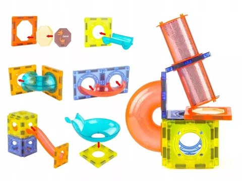 Klocki magnetyczne świecące tor kulkowy edukacyjny zestaw 75 elementów