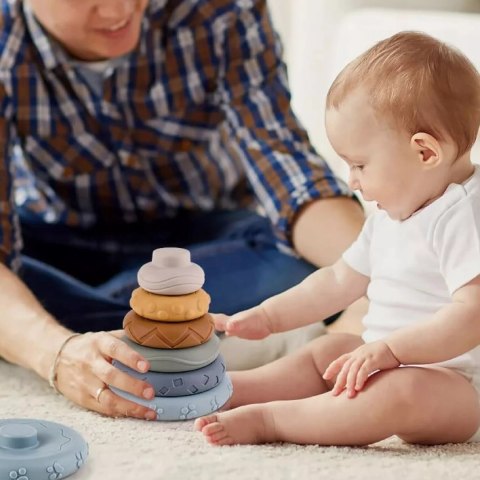 Klocki sensoryczne gumowe miękkie Montessori wieża piramida 13 el