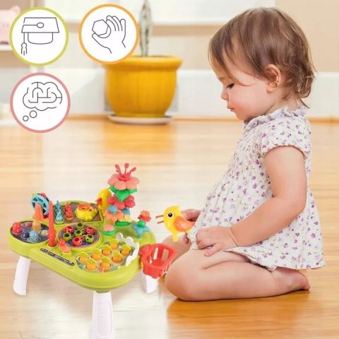 Stolik edukacyjny Montessori interaktywny młoteczek wędka marchewki rybki