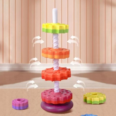 Tęczowa wieża sensoryczna 6 krążków - kreatywna piramidka edukacyjna