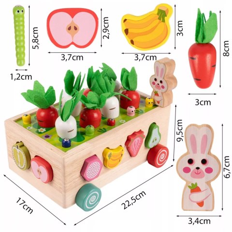 Układanka Montessori sorter klocków Złap Robaczka drewniany wózek marchewki