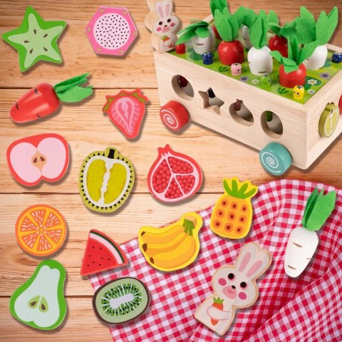 Układanka Montessori sorter klocków Złap Robaczka drewniany wózek marchewki