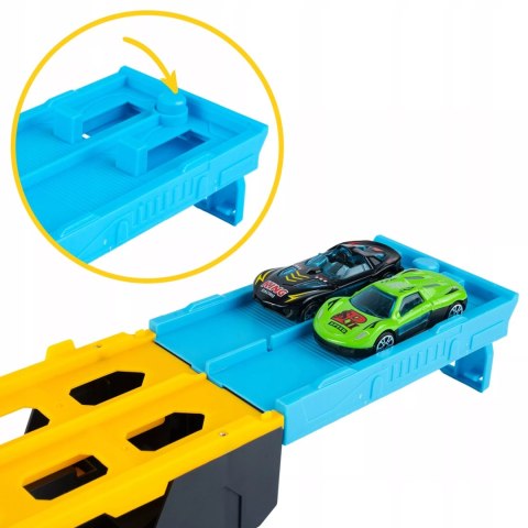 Laweta TIR 2w1 z Wyrzutnią Aut i Torem 125 cm + 2 Autka Wyścigowe