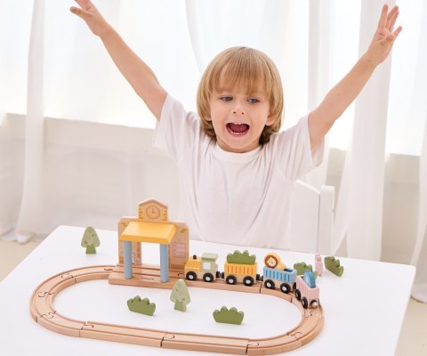 Viga Viga 44257N PolarB Drewniana kolejka z torami i stacją