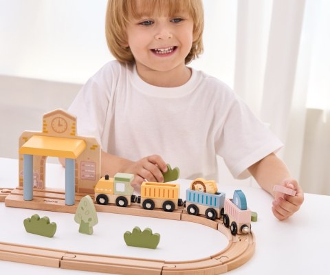 Viga Viga 44257N PolarB Drewniana kolejka z torami i stacją
