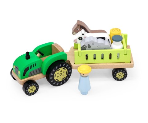Viga Viga 44680 Drewniany traktor z przyczepką i zwierzętami