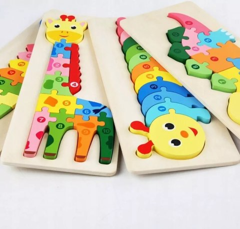 EDUKACYJNE DREWNIANE KLOCKI PUZZLE UKŁADANKA 8765G