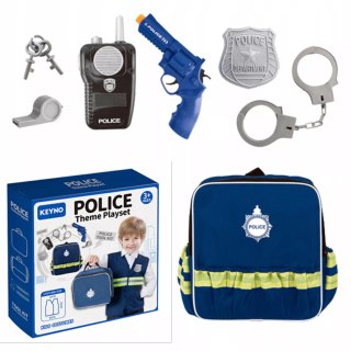 Plecak policjanta krótkofalówka odznaka policyjna pistolet KN633