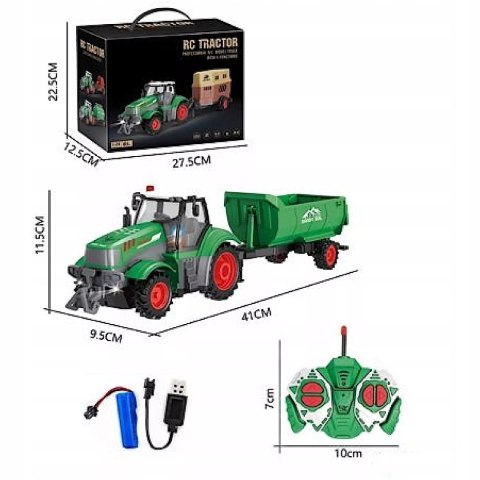 TRAKTOR Z PRZYCZEPĄ ZdalnieSTEROWANY AkumulatorŁADOWARKA zwierzęta QH205-2D