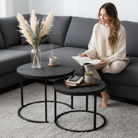 Zestaw dwóch stolików loft Galen Small Grafitowy Marmur